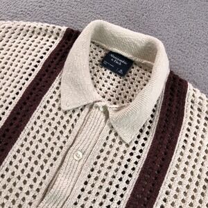 Abercrombie & Fitch Sweater Polo Shirt Mens Extra Large Ivory Knit Crochet Retro